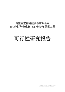 万吨年合成氨、52万吨年尿素工程可行研究报告