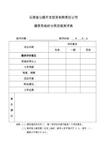 基层党组织分类定级测评表