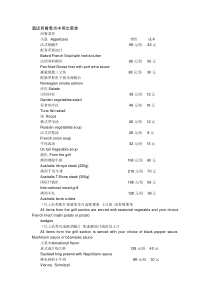 酒店西餐零点中英文菜单