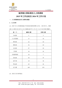 人力资源部 2015年工作总结和2016年工作计划模板