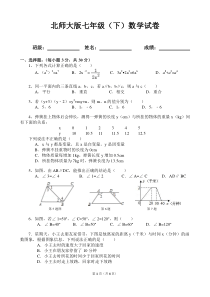 新北师大版七年级数学下册期中测试试卷