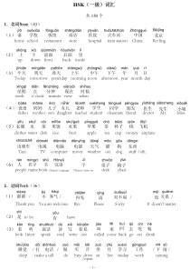 HSK1-词汇和语法  分类  拼音  英语English-5页打印精华版