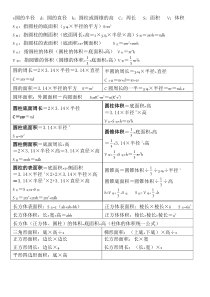 小学数学五年级圆、圆柱、圆柱公式表