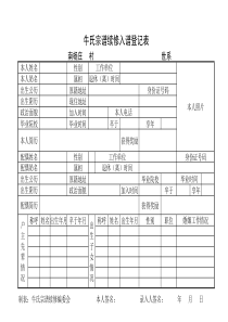 牛氏宗谱续修入谱登记表