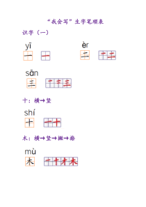 100个生字笔画笔顺整理(人教版一年级上册)