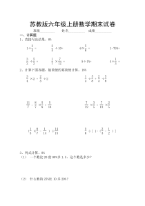 苏教版小学六年级上册数学期末练习测试题