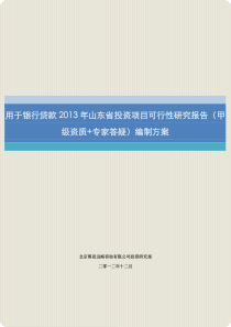 用于银行贷款2013年山东省投资项目可行性研究报告(甲级资质+专家答疑)编制方案