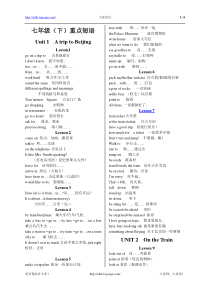 冀教版七年级英语下册课本短语