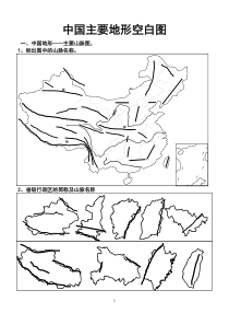 中国主要地形空白图