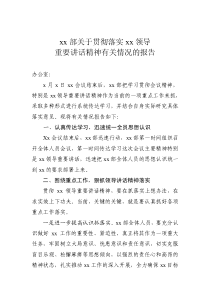 xx部门贯彻落实xx领导讲话精神的报告