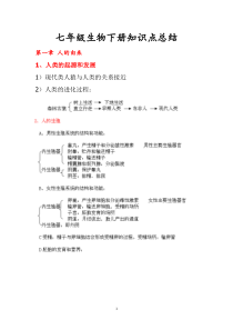 新人教版生物七年级下册知识点总结