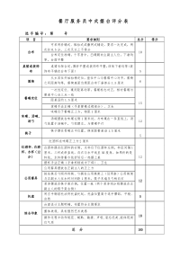 餐厅服务员中式摆台评分表