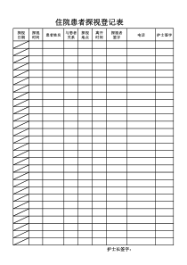 住院患者探视登记表