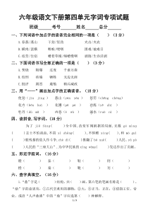 小学语文部编版六年级下册第四单元字词专项测试卷