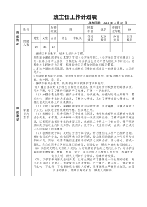 班主任工作计划表(四)