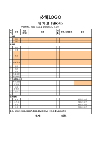 LED灯具物料清单