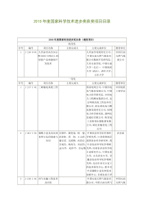 2010年度国家科学技术进步奖获奖项目目录