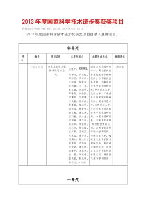 2013年度国家科学技术进步奖获奖项目