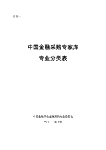 中国金融学会金融采购专业委员会中国金融采购专家库专业分类标准