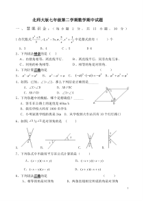 北师大版七年级数学下册《期中考试试题卷汇总》