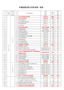 环境因素识别与评价结果一览表