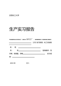 20XX沈阳化工大学化学工程与工艺专业生产实习报告