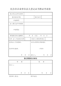 民办非企业法人登记证书更换申请书