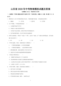 山东省2020年中考物理模拟试题及答案