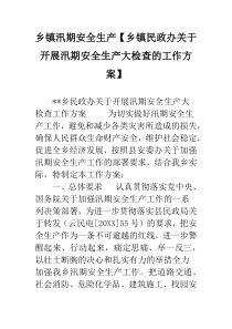 乡镇汛期安全生产【乡镇民政办关于开展汛期安全生产大检查的工作方案】