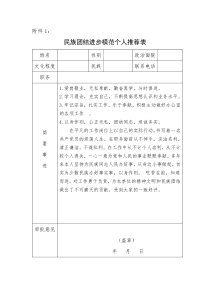 民族团结先进个人推荐表