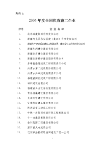 2006年度全国优秀施工企业