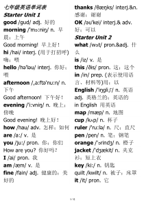 人教版七年级上册英语单词表带音标