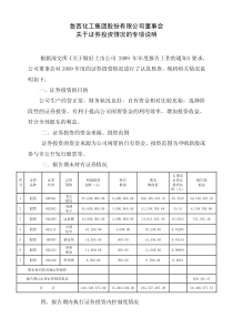 鲁西化工集团股份有限公司董事会关于证券投资情况的专项说明