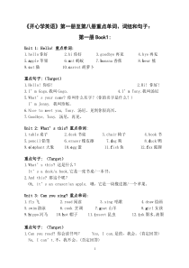 开心学英语第一册至第八册重点单词