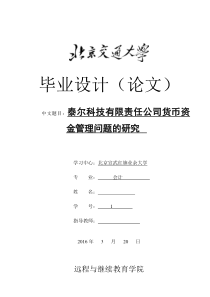 泰尔科技有限责任公司货币资金管理问题的研究