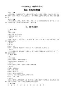 小学语文部编版一年级下册第六单元期末复习知识点归纳整理