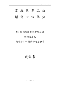 XX医药集团股份有限公司收购及发展湖北XX制药股份有限公司建议书(doc39)(1)