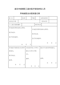 韶关市城镇职工基本医疗保险参保人员异地就医定点医院登记表