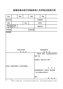 福建省基本医疗保险参保人员住院医疗身份核对表