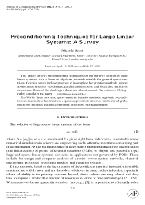 Preconditioning techniques for large linear system