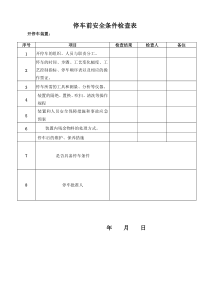 开、停车前安全条件确认检查表