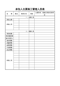 承包人主要施工管理人员表