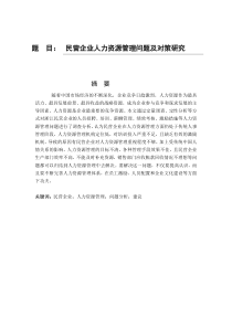 民营企业人力资源管理问题及对策研究