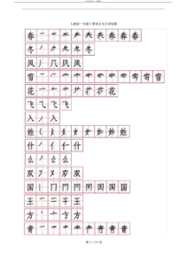 部编教材一年级下册生字笔顺笔画