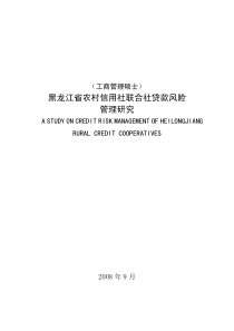 黑龙江省农村信用社联合社贷款风险管理研究