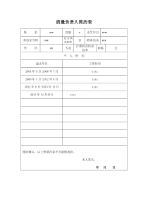 医疗器械质量机构负责人简历表