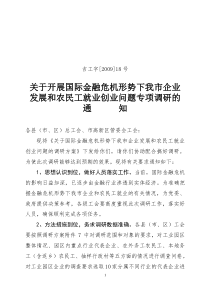 关于开展国际金融危机形势下我市企业发展和农民工就业创业问题专