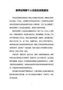 教师试用期个人总结及自我鉴定