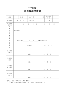 公司员工辞职申请表样板