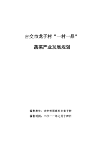 古交市龙子村“一村一品”蔬菜产业发展规划